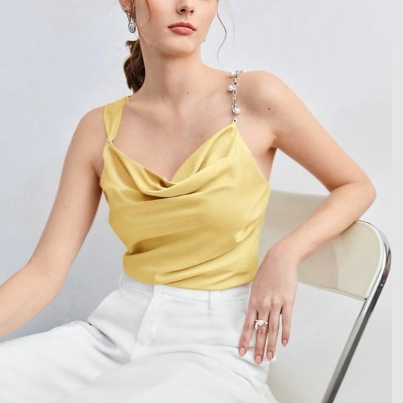 Luxe chain detail asymmetrical neck cami top - Picture 7 of 14